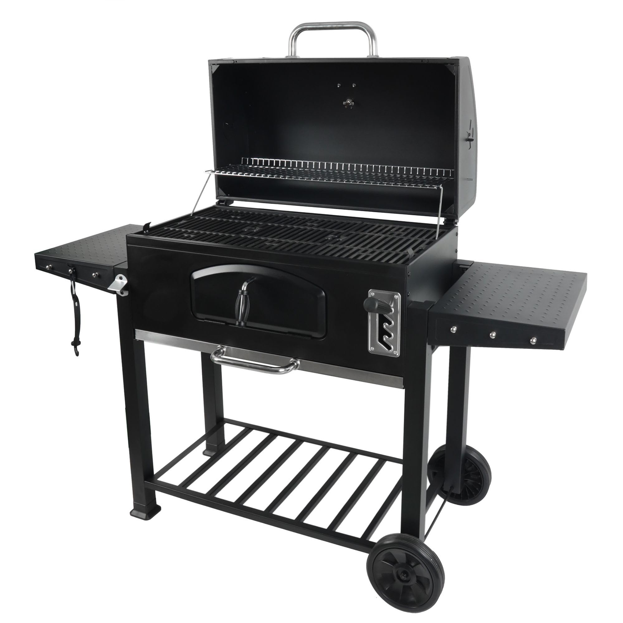 Grill Boss Charcoal Grill with Large 32-Inch Cooking Area - Includes Warming Rack, Side Shelves, Bottom Storage and Wheels for Outdoor BBQ, Tailgating, Camping & Backyard Grilling