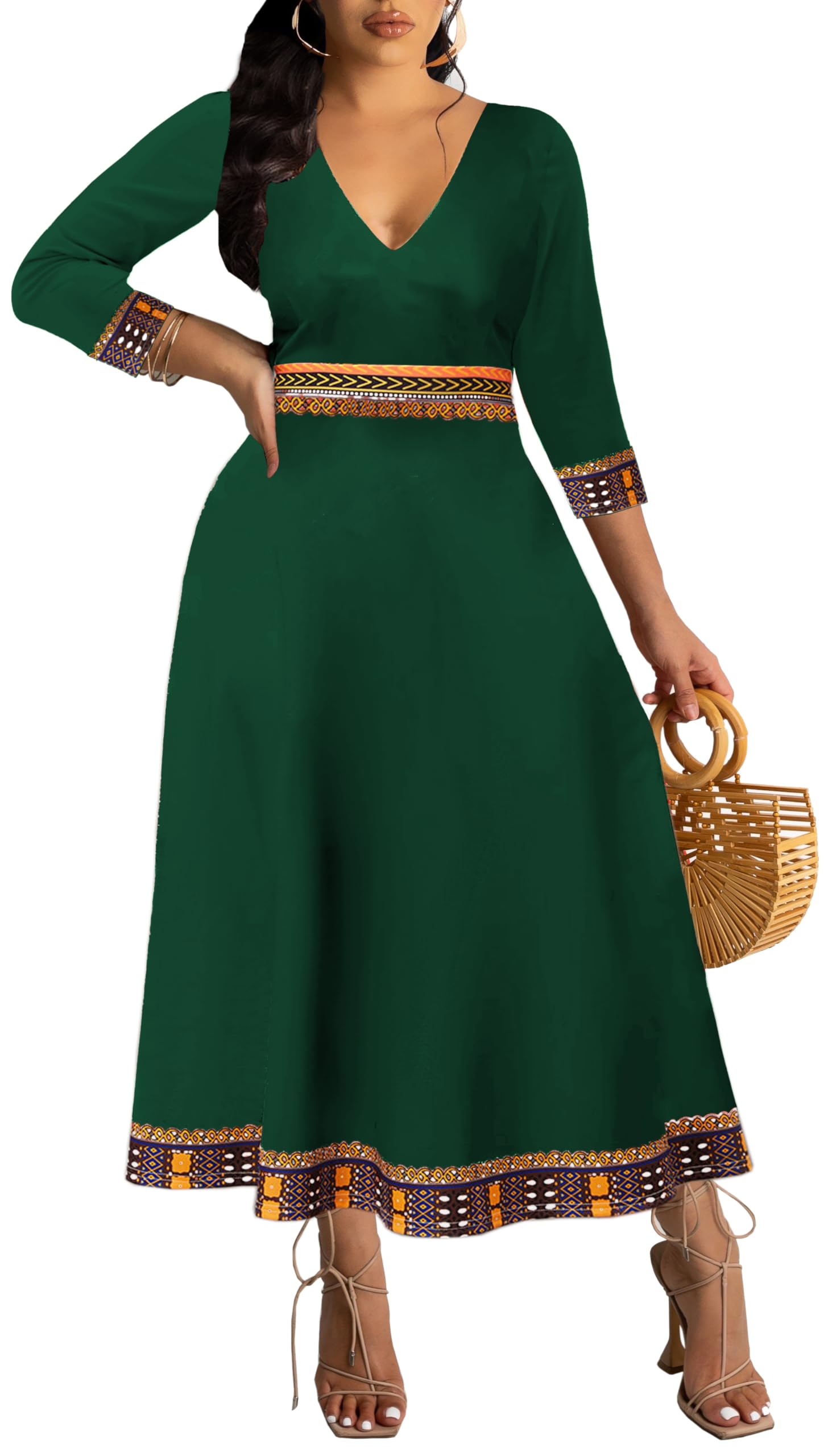 BttupAfrican Long Dresses for Women Elegant Church Dresses Print Maxi Dress High Waist Cocktail Bohemian Vintage Party Outfits