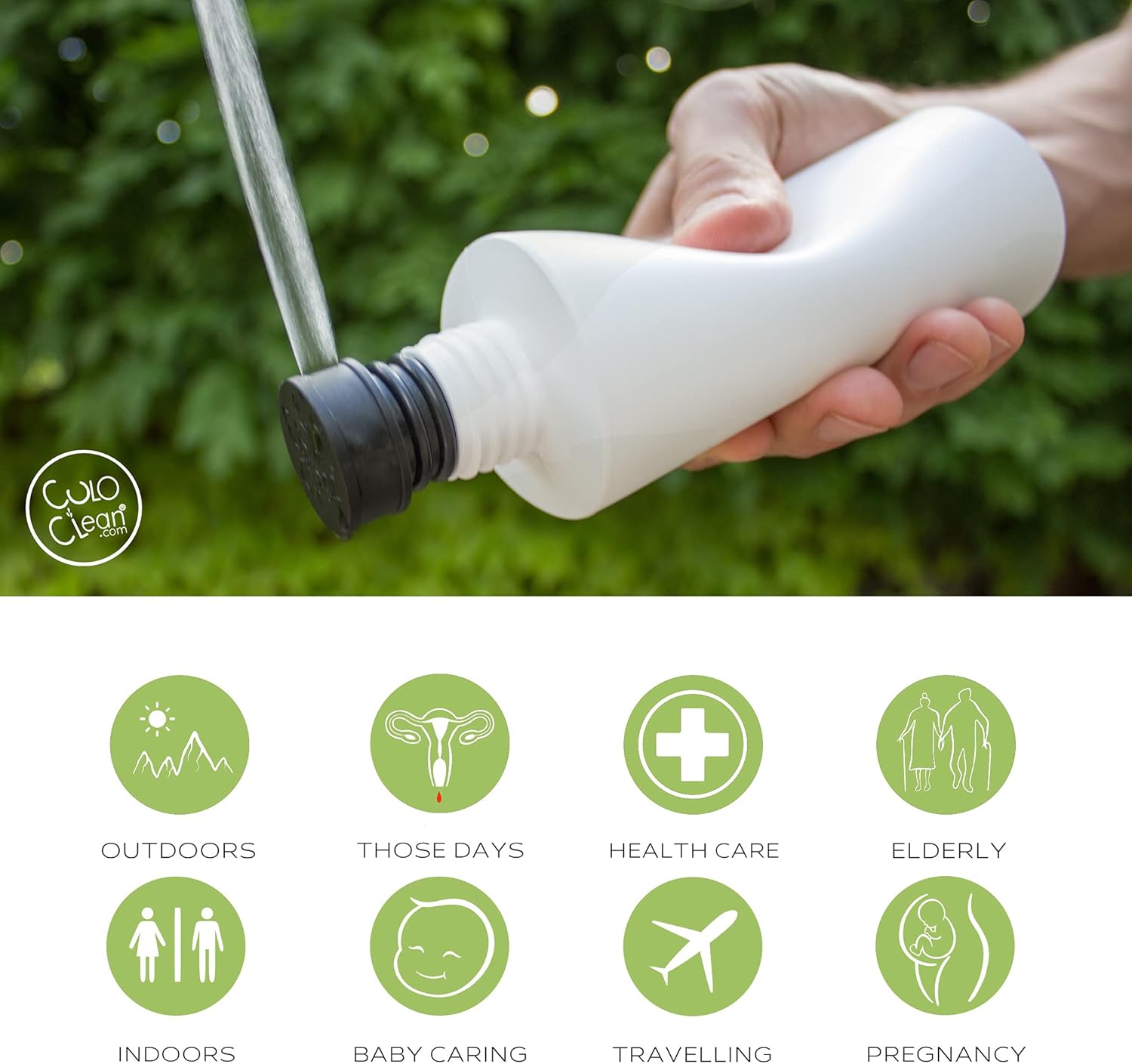 CuloClean Portable Bidet for Toilet or Travel (Black). Peri Bottle for Men and Women. Handheld Spray. Bath Essentials (CuloClean + Bottle, 1pcs Black)