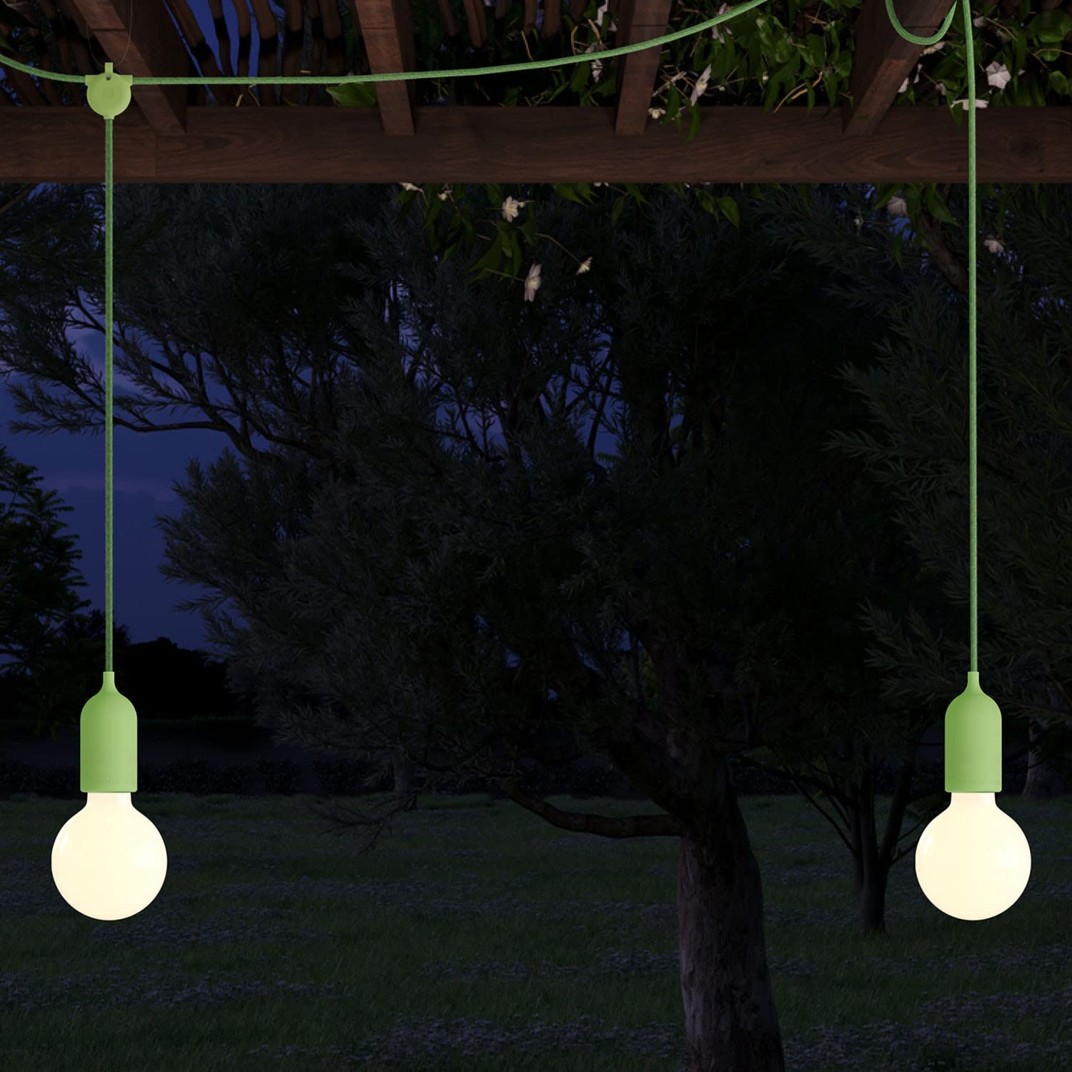 creative cables F-Snake EIVA Lampada da Esterno IP65 a 2 luci con rosone - con Lampadina, Verde Prato