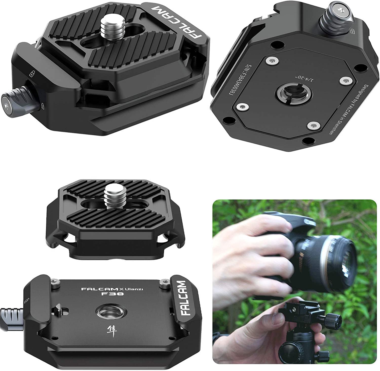 Falcam F38 Camera Quick Release Plate w 1/4" to 3/8" Screw Thread, Quick Release System QR Plate Camera Tripod Mount Adapter for Sony Canon Monopod DSLR Stabilizer Slider DJI Switch Between Stablizer