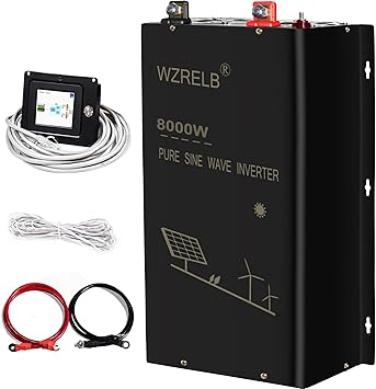 WZRELB 8000W 48V Pure Sine Wave Inverter,48 Volt DC to AC 120V 240V Split Phase Power Inverter,15ft LCD Remote Panel,2*AC Hardwire Terminal,16KW Surge