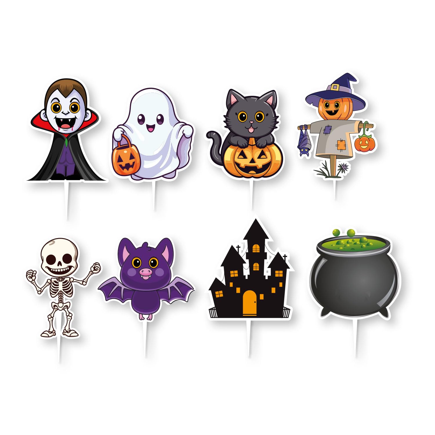 dekora 16 Halloween Cake Toppers – Vampires, Ghosts, Pumpkins | Ideal for Cupcakes, Cookies & Sweets