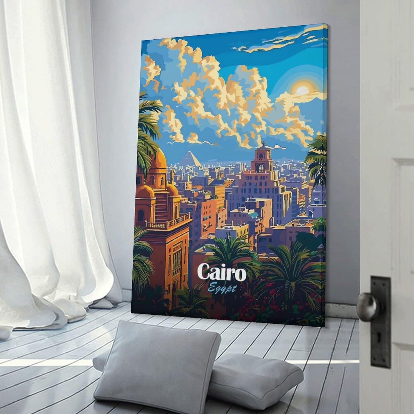 Junmoney Cairo, Egypt Cityscape Illustration Hanging Wall Art, 20x30inch(50x75cm), for Gallery Wall Decor And Room Displays, Home Wall Art for Statement Displays