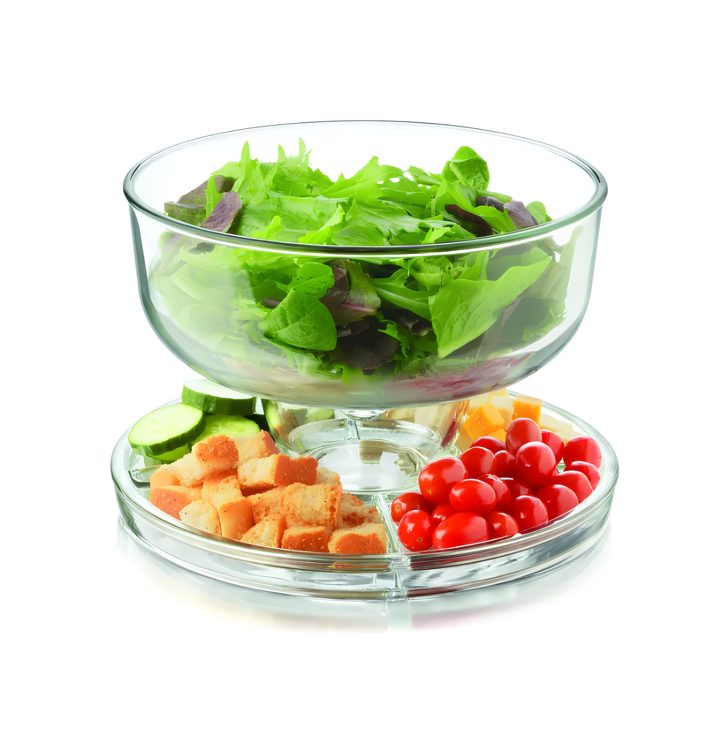 VITTORI Multifunktionaler 6-in-1-Servierteller aus Glas, Kuchenständer mit Kuppel und Snackschale, Serviertablett, Chips und Salsa