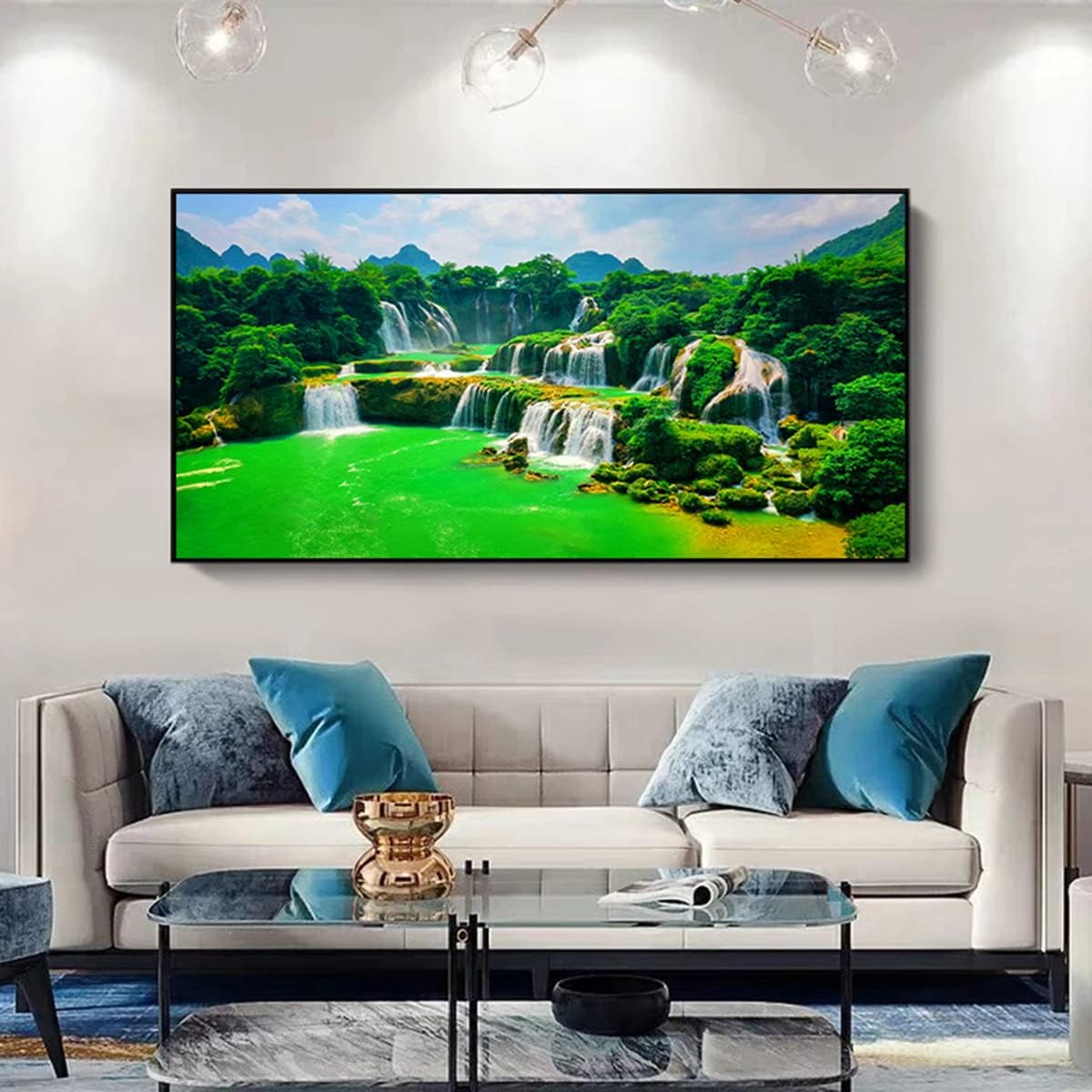 Instarry 5D Diamond Painting Large Size Full Drill Green Waterfall Mosaic Crystal Embroidery Home Decor Living Room 31.5x15.7 inch