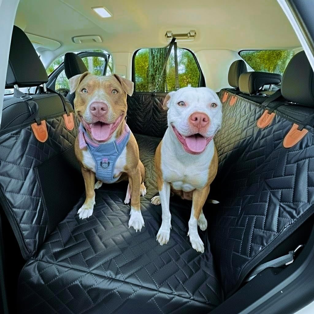 Dog Car Seat Cover with Hard Bottom - Waterproof Back Seat Protector - Universal Fit for Cars, Trucks & SUVs - Includes Door Protectors, Stable Hard Base - Protects Dogs & Seats