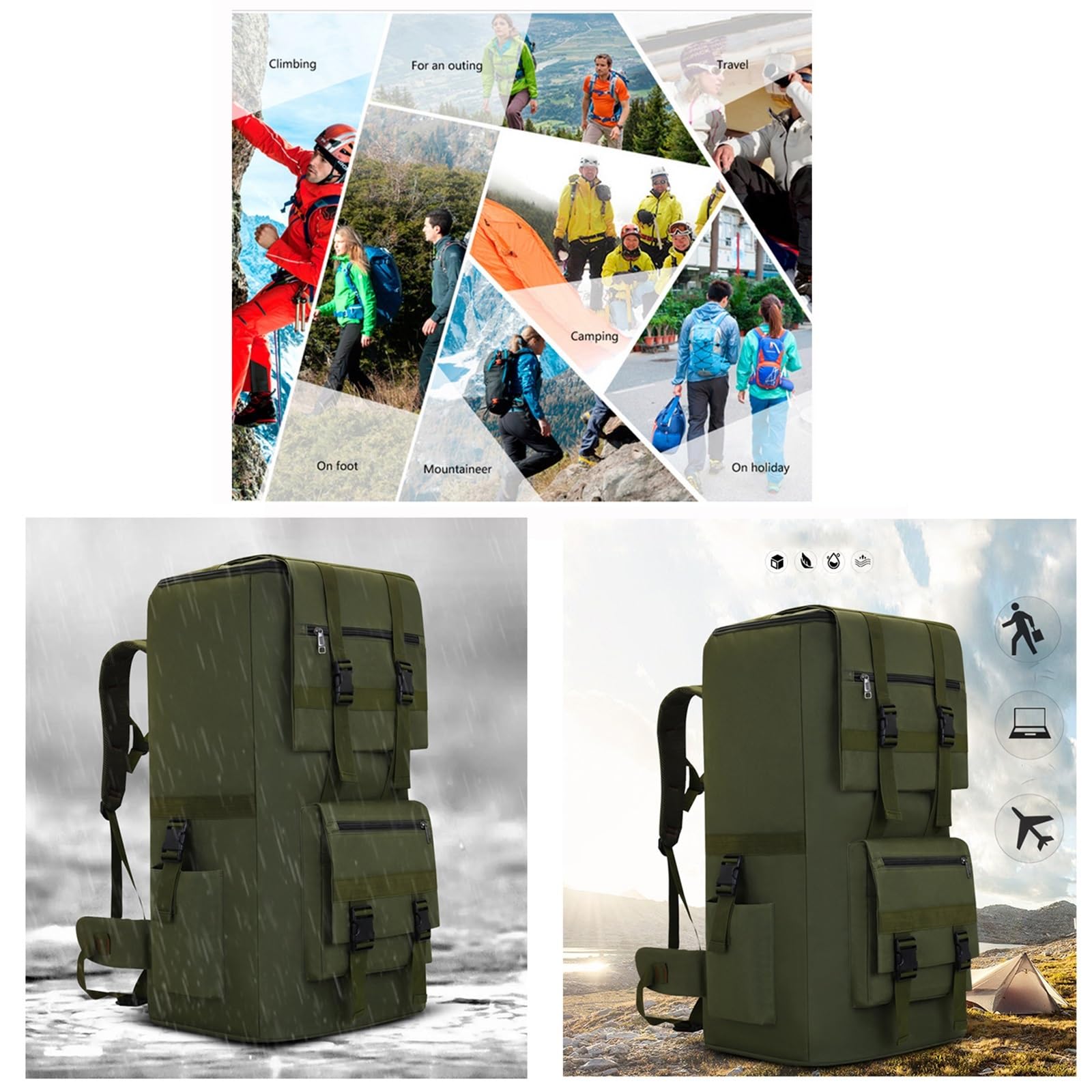 Casual 120l Military Large Military Tactical Oddychający Wodoodporny Plecak, Tactical Assault Hiking Sports Bug Out Bag, Do Wędrówek, Biwakowania, Trekkingu, Polowania Sportu, Pracy(Khaki)