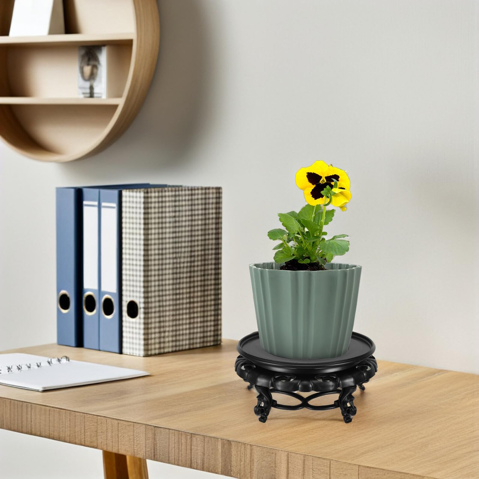 Soporte para Macetas Redondo Imitación Madera de Resina 26 Cm, Pedestal Decorativo Estable para Plantas de Interior, Elevador de Exhibición Adecuado para Bonsáis, Jarrones