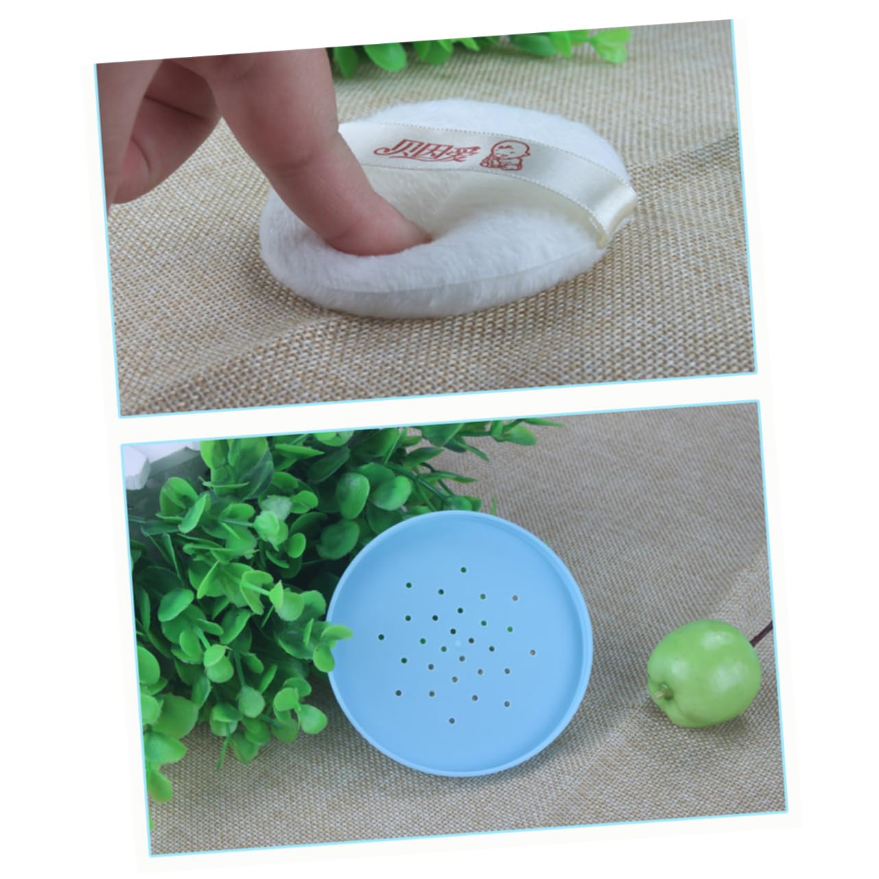 ERINGOGO Juego de 2 Puff de Polvo Corporal para Bebés con Aplicador Esponja y Cedazo, Envase Plástico Azul para Uso Diario en Casa, Aplicación Uniforme y Portátil