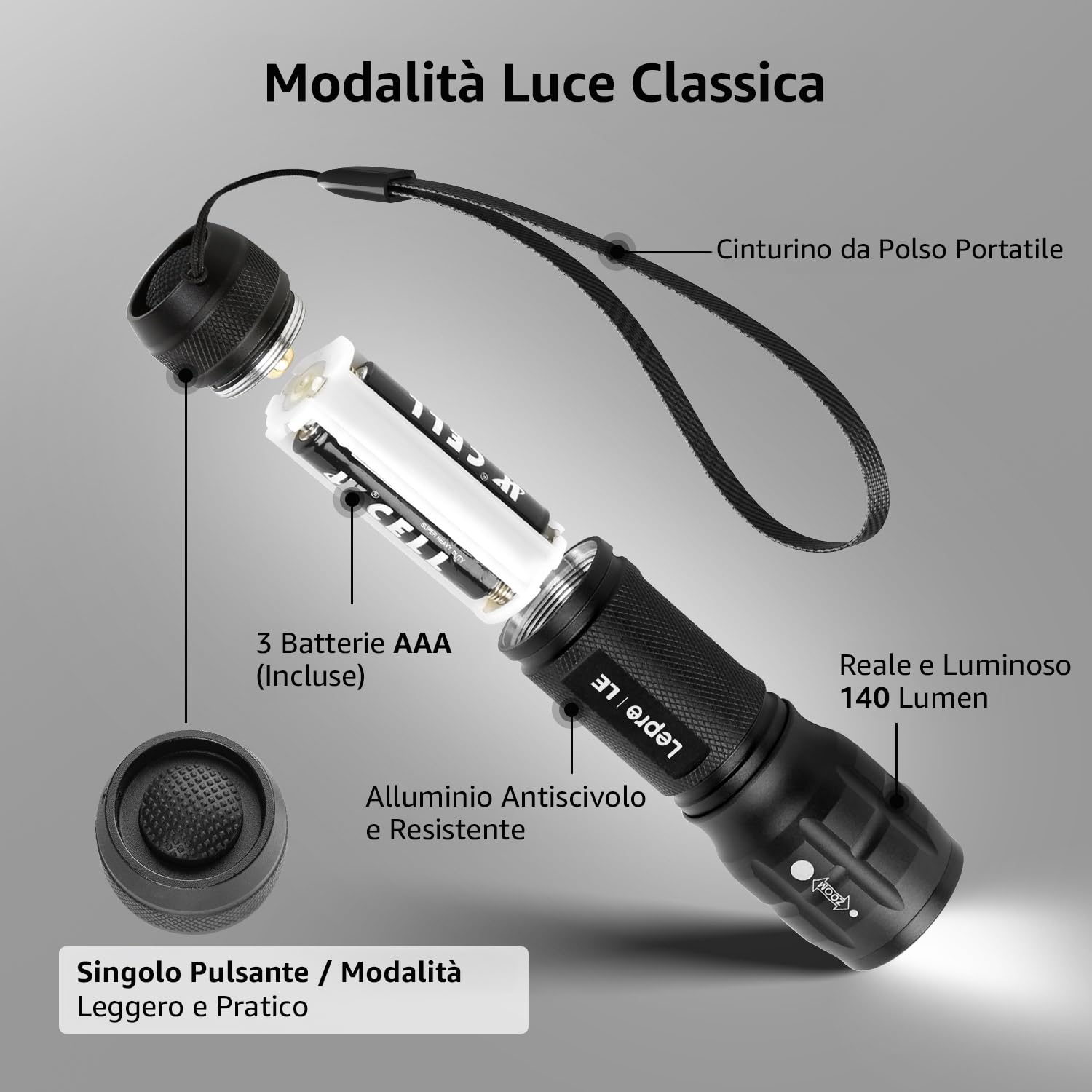 LE Torcia LED Potente Professionale 2 Pezzi, Torcia LED Portatile con Pile, Piccola Torcia Tascabile Militare, Impermeabile Torce LED Potente per Campeggio Trekking Emergenza, 6 X AAA Batterie incluse
