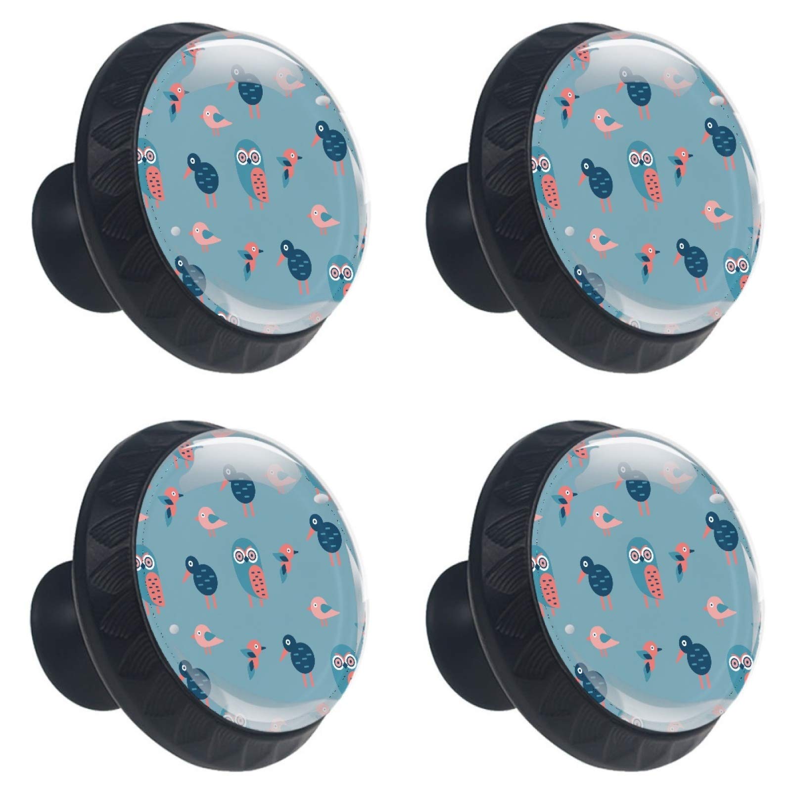Boutons de meuble ronds verre oiseau bleu 30mm poignée tiroir placard