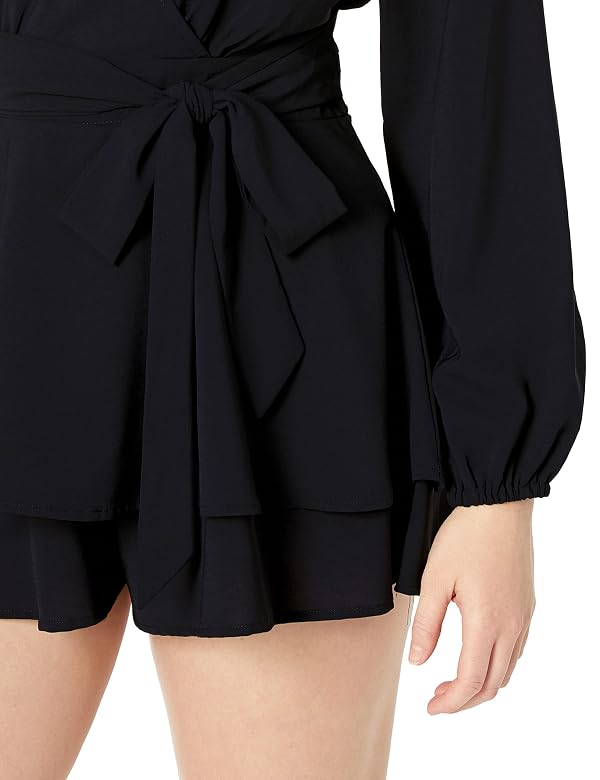 Relipop Women's Romper Solid Print V Neck Baggy Sleeve Waist Tie Layered Ruffle Hem Short Casual Summer Rompers Jumpsuits by Relipop - Used condition - US$28.60