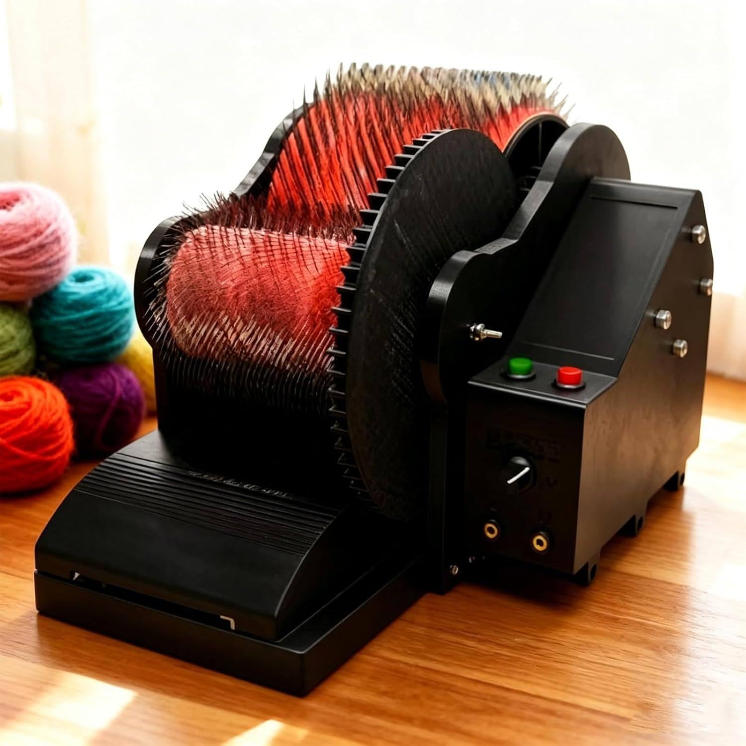 Yehozz Multicolor Wool Carding Machine,Electric Wool Felt Drum Carder, Electric Wool Drum Carder Wool Carding Machine W/Brush, Awl & Foot Switches, 0-56 Rpm Fiber Combing Machine For Blending Mixing