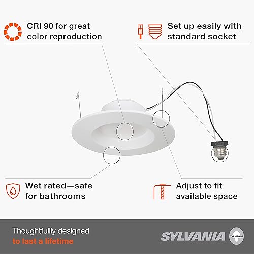 Miniatura 2 de SYLVANIA - Lámpara LED empotrable de 5 pulgadas6 pulgadas con molde, regulable, 9 W  65 W, 675 lúmenes, blanco, 3000 K, clasificación para humedad,