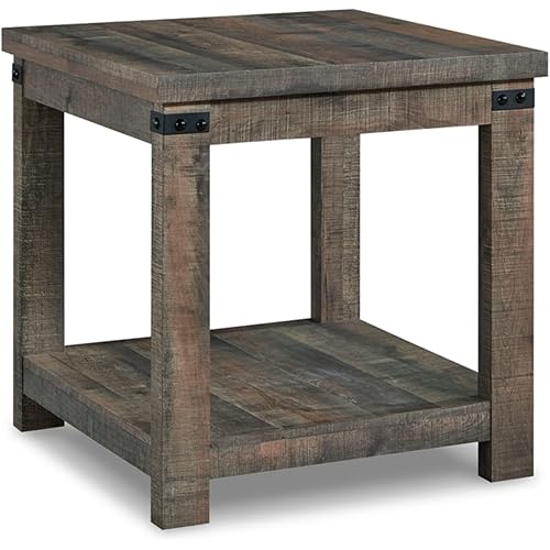 Signature Design by Ashley Hollum Rustic End Table with Shelf, Dark Brown