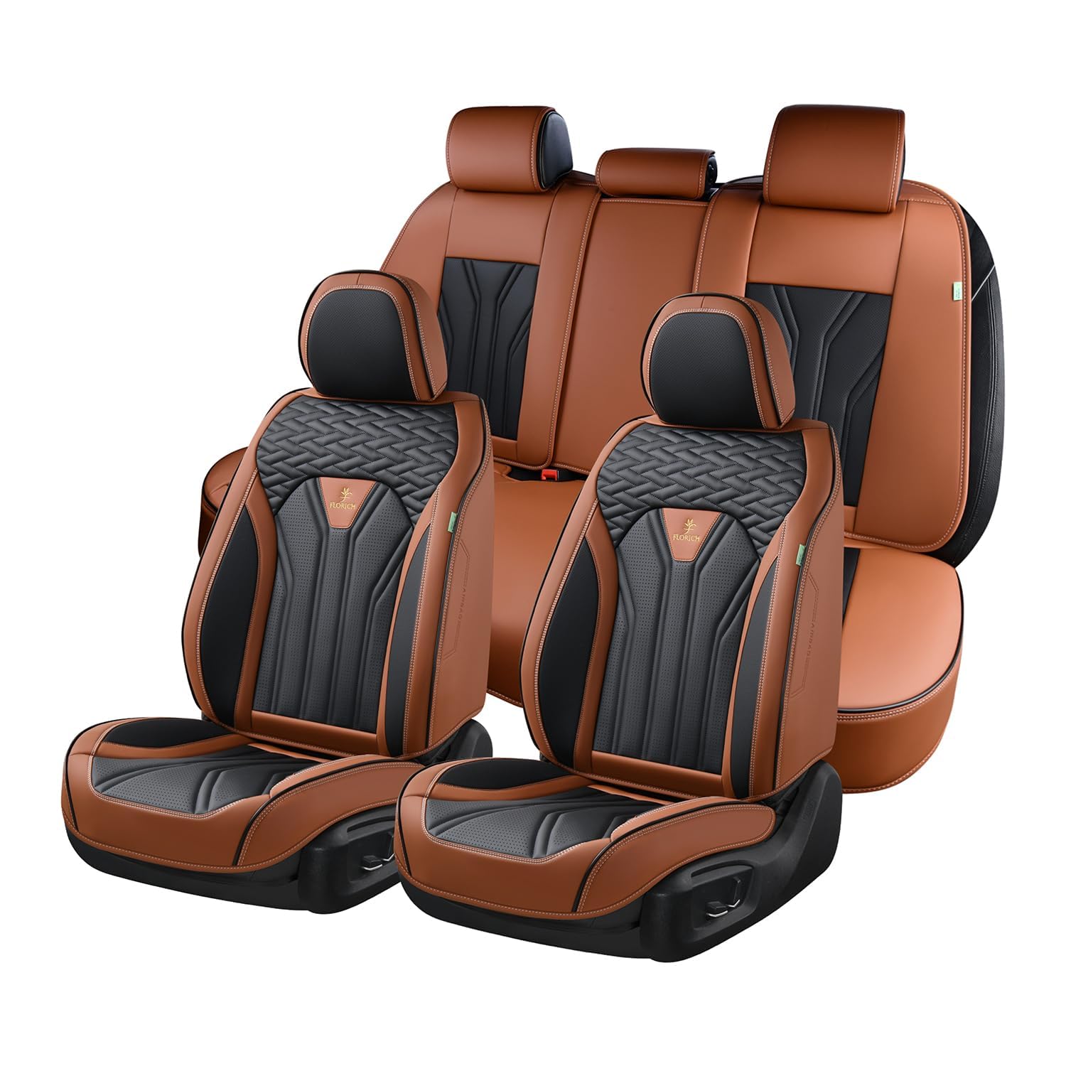 FLORICH Coprisedili in Pelle Anteriori e Posteriori per 5 Sedili - Set Completo Universale per Auto, Berline, SUV e Camion