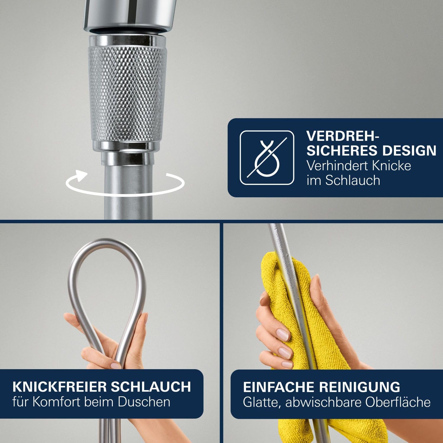 GROHE Vitalio Joy+ 120, wassersparender Duschkopf mit Schlauch und Wandhalterung, inkl. Boost Funktion, 6l pro Min (Handbrause 3 Strahlarten, per Drehregler verstellbar), chrom, 1348650000