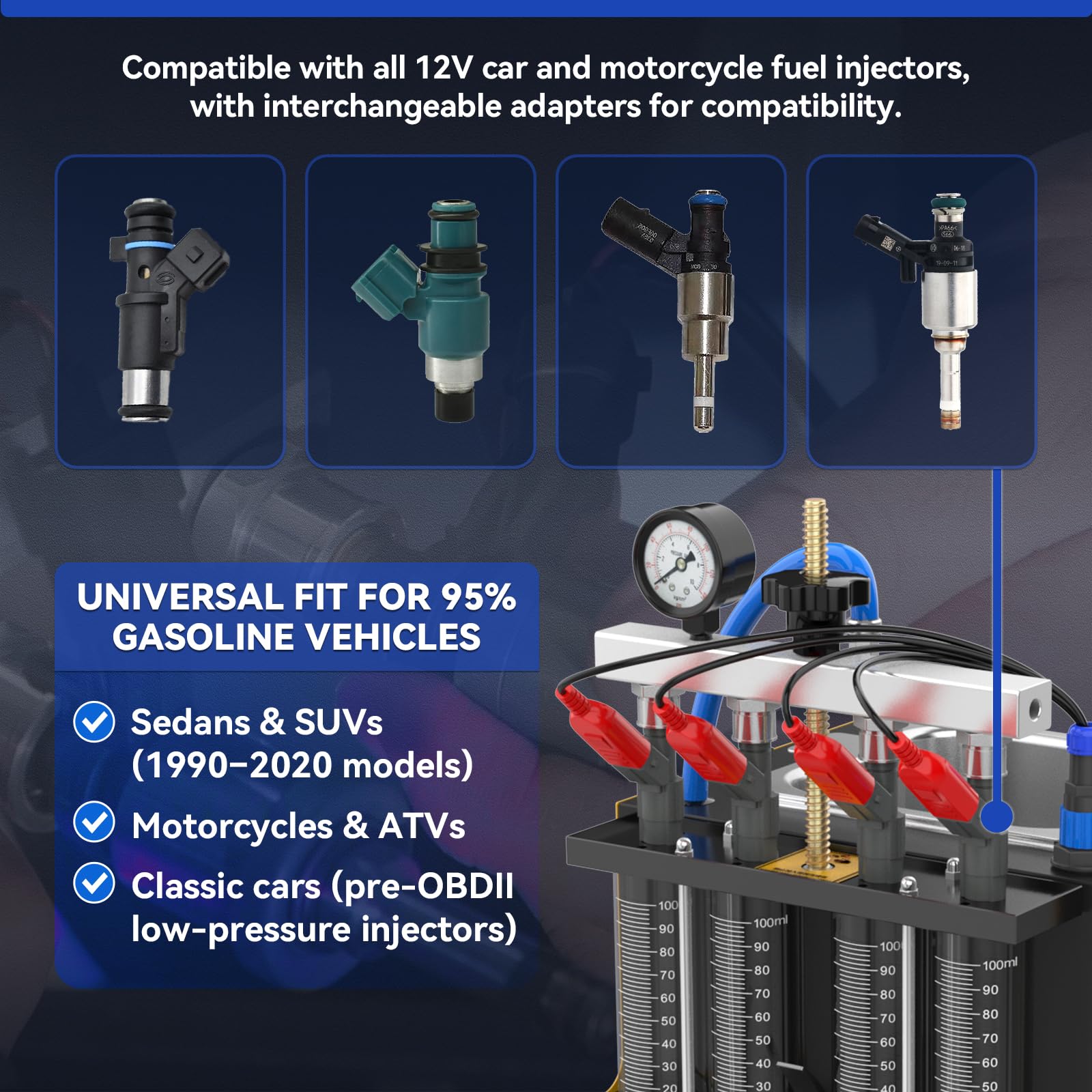 AUTOOL CT160 Tester per Iniettori di Carburante e Macchina Pulitrice a Ultrasuoni con Riscaldamento, Pulitore Iniettori Benzina Automatico con 4 cilindri,220V