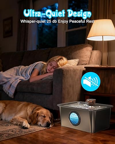 Miniatura 7 de Fuente de agua para perros grandes, fuente de agua para mascotas de acero inoxidable 304 de 12 litros con 5 filtros y 2 bombas de agua