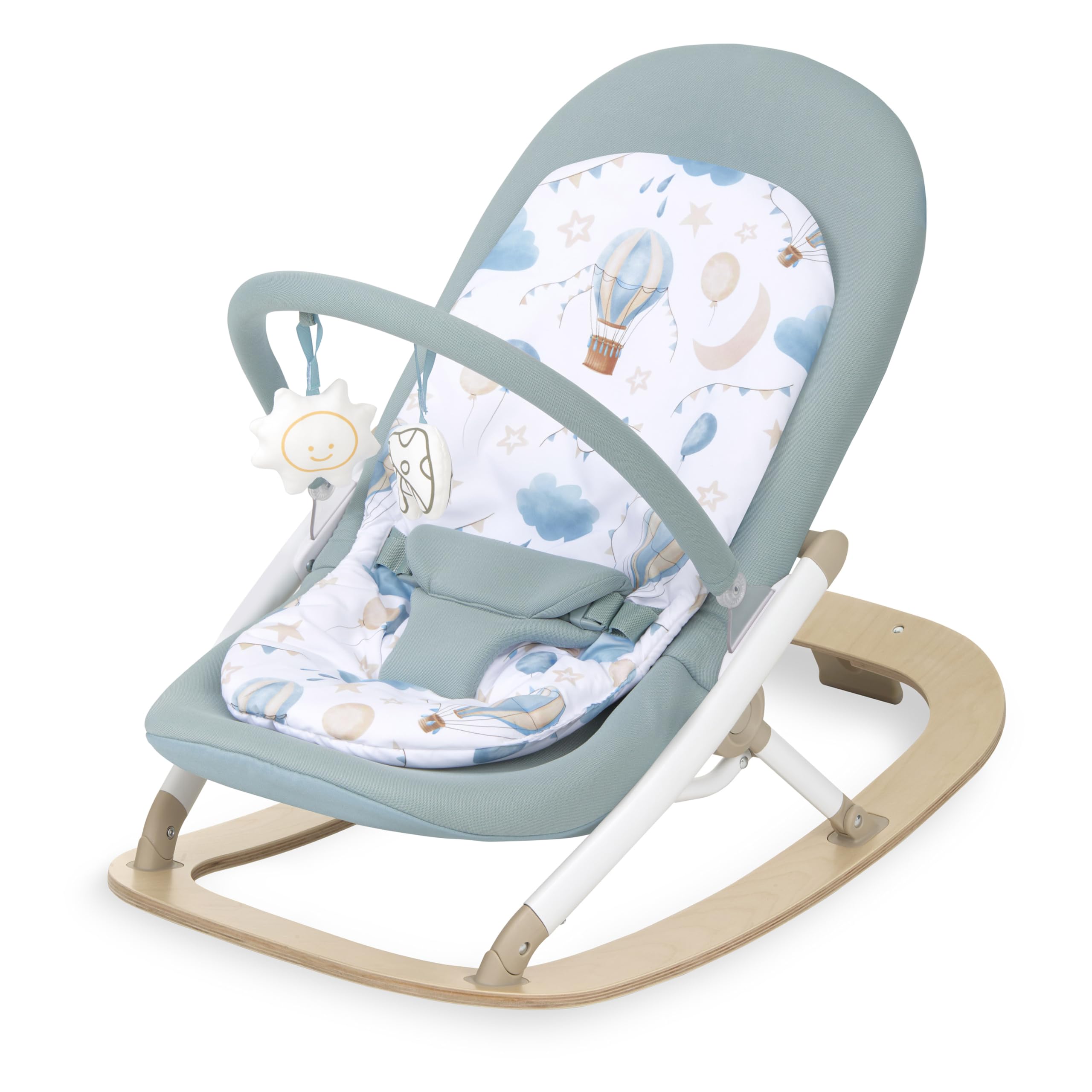 Evolur SleekSway Portable Baby Rocker in Mint White, Easy to Fold and Travel Baby Rocker Chair, Two Comfortable Recline Settings, Removable Toy Bar,