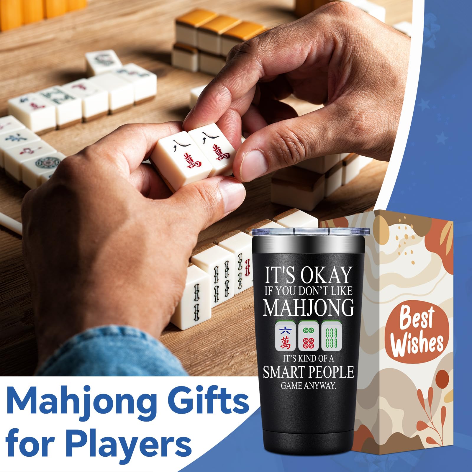 BIRGILT Mahjong Gifts for Women, Men - Funny Mah Jongg Themed Gifts for Players Lovers - Mah Jongg Accessories Gift on Birthday, Christmas - Smart People Game Mahjong Cup Tumbler 20oz
