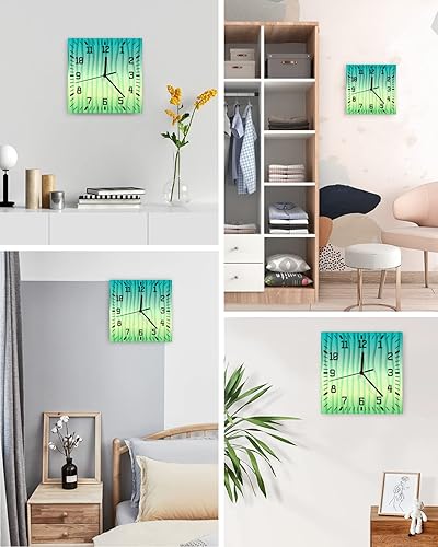 Miniatura 4 de Green Ombre Wooden Wall Clock Silent Non Ticking, Summer Ripple Geometric Yellow Abstract Art Square Wall Clock Battery Operated, Decor Clock for