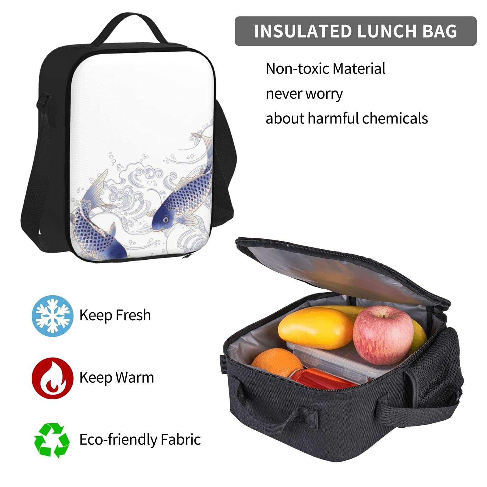 Carpa da nuoto Zaino scolastico in tre pezzi per ragazze e adolescenti (combinazione borsa scuola + astuccio + borsa pranzo)