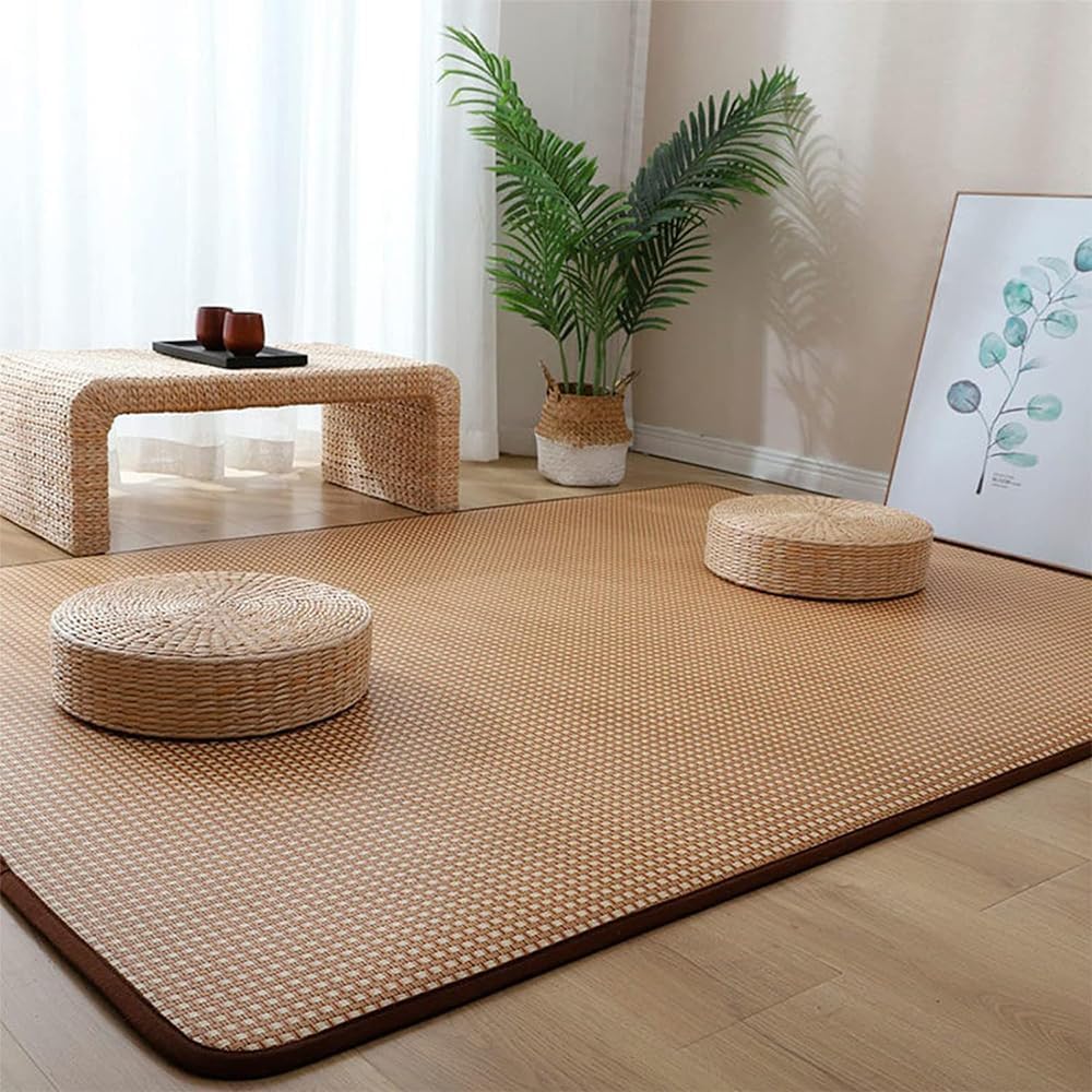 Tapis de sol tatami en rotin naturel respirant et pliable pour l'été