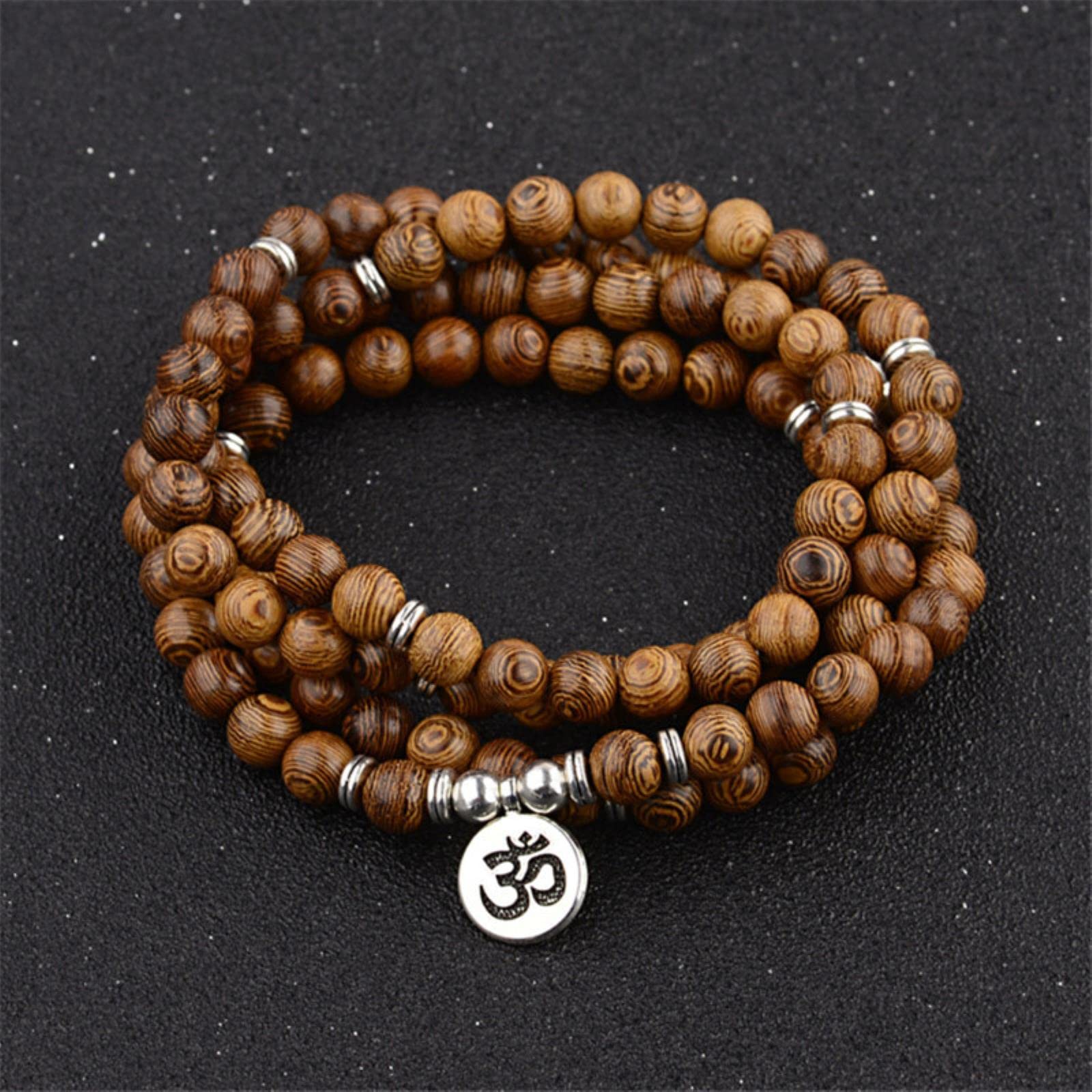 Multistrato 108 Perline Di Legno Lotus OM Bracciale Buddista Tibetano