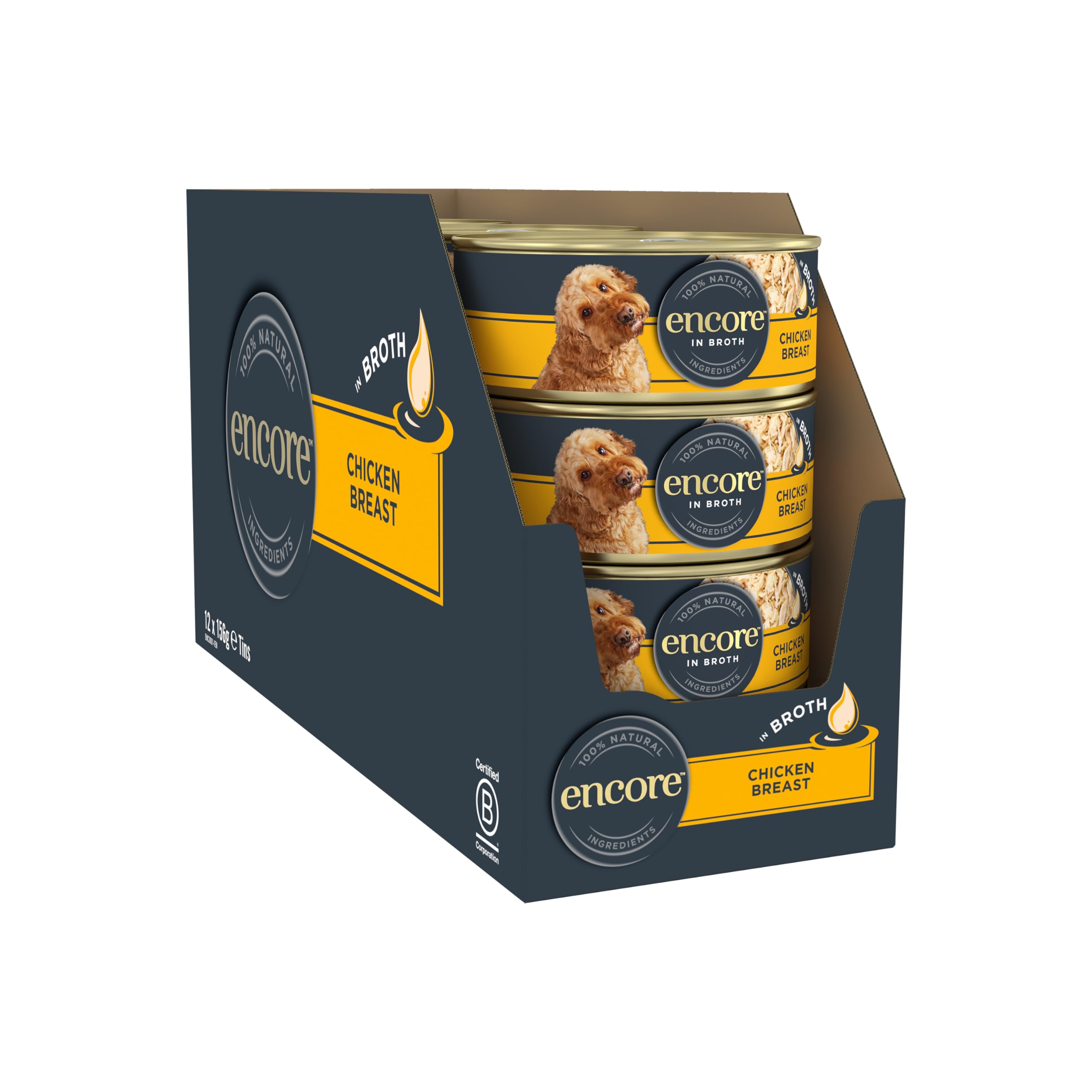 Encore 100% Natural Dog Food Tin 1x(12x156g) Chicken Breast with Rice in Broth, Pack of 12