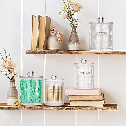 Miniatura 5 de ME.FAN Qtip - Dispensador de 4 tarros de plástico transparente de 10 onzas y 12 onzas para boticario – Organizador de maquillaje para baño o baño,