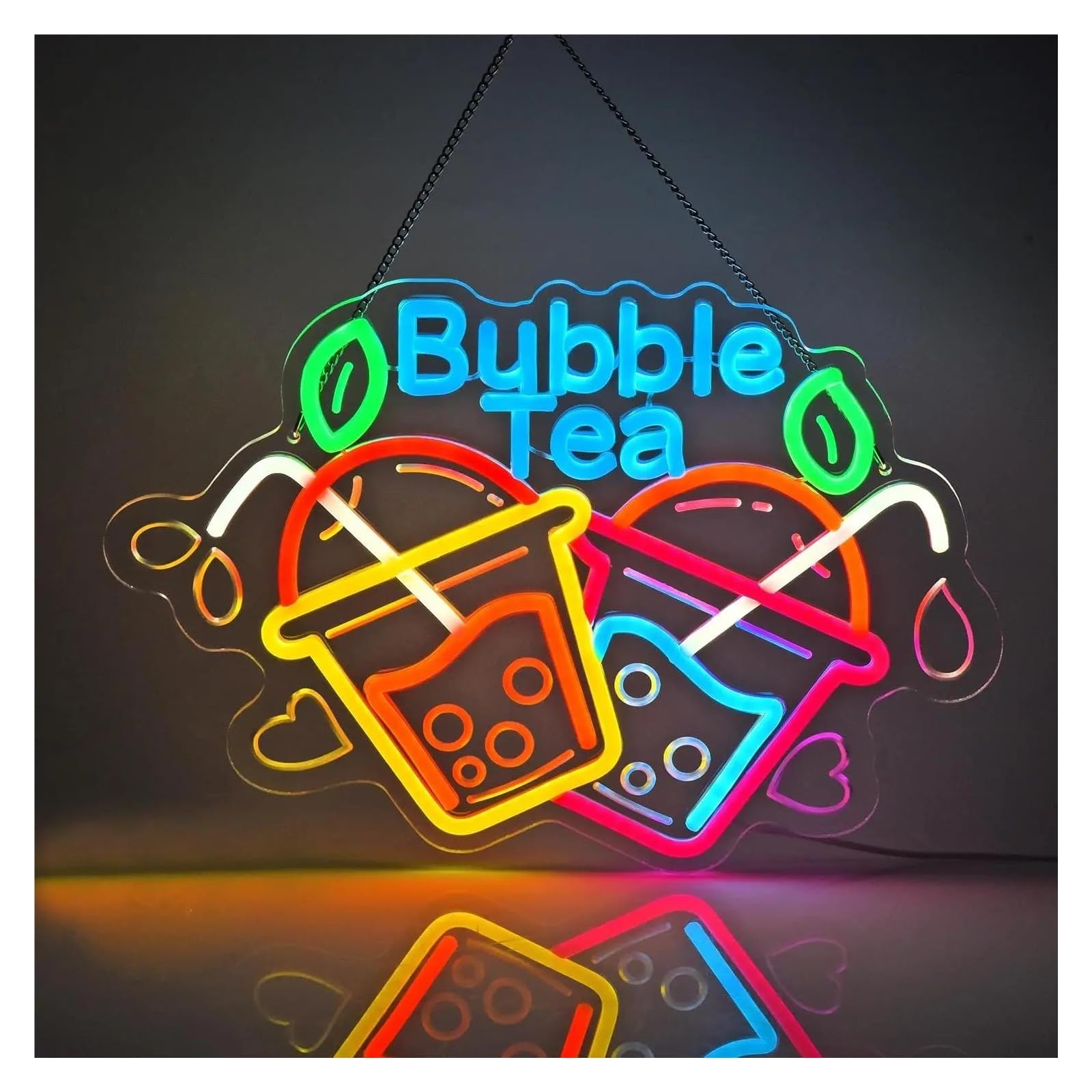 XENITE Hanging Art Neon Signs Bubble Tea Neon Sign Adjustable Brightness for Restaurant Shop Boba Bar Cafe Party Decorations 42x29cm