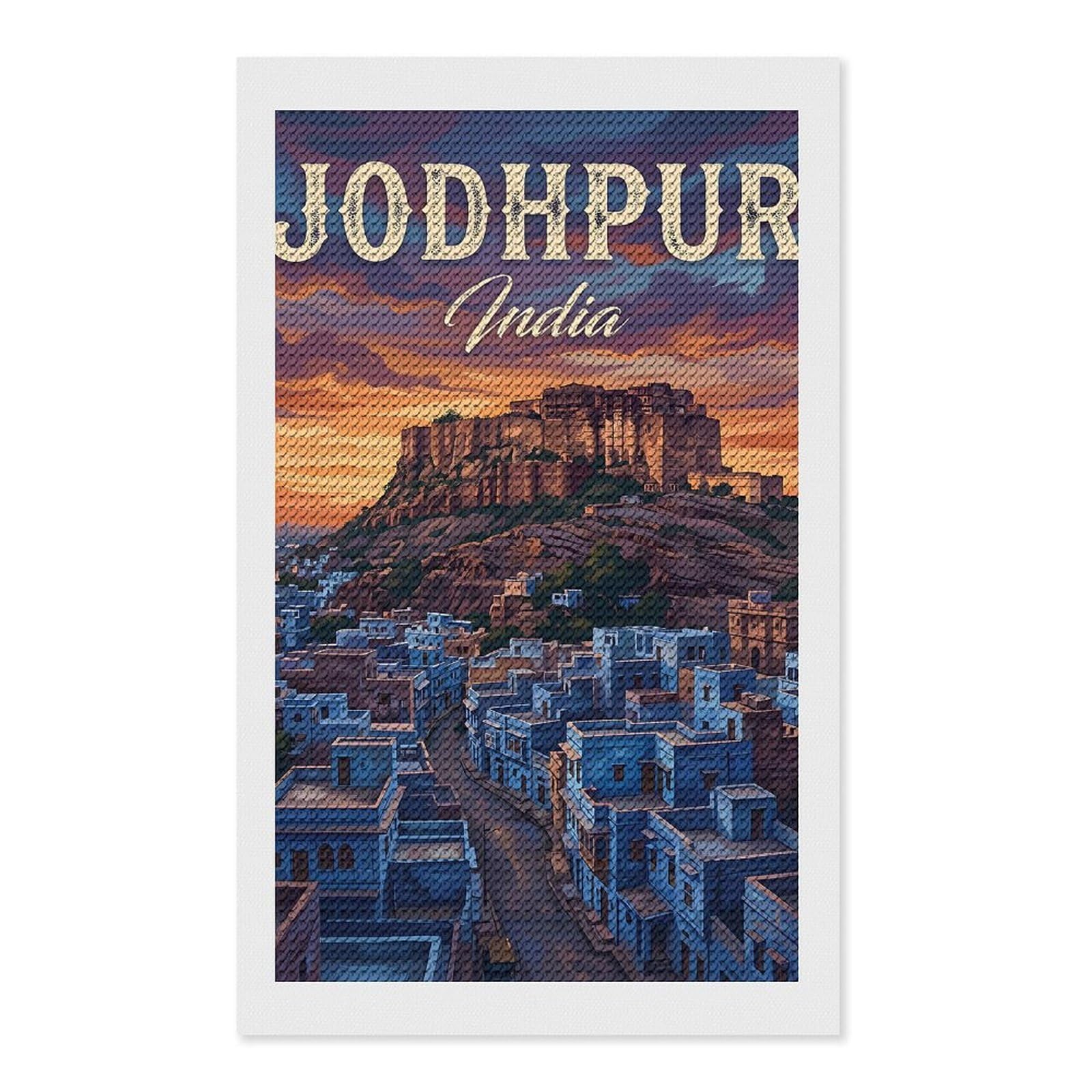 Junmoney Jodhpur India Cityscape Painting Diamond Painting Canvas Set 12"x20", for Adults, Decorate Your Room, Festive Craft Gift, Office Decor