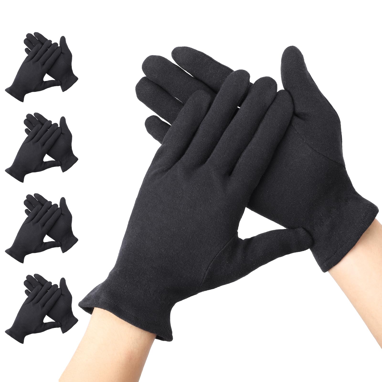 Segbeauty Guanti di Cotone per Dermatiti, 4 Paia Guanti Cotone Neri, Morbido e Traspiranti, con Elastico Braccialetto, per Mani Asciutte, Eczemi, Bellezza, Ispezione Gioielli (XL)