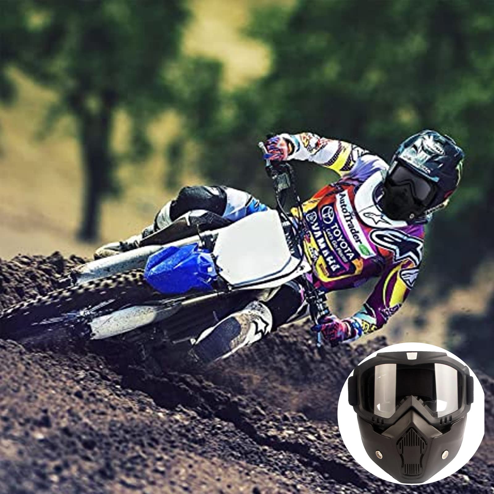 Lunettes de protection moto - Protection contre la poussière - Lunettes amovibles - Motocross - Masque facial amovible - Style Harley - Casque résistant au brouillard