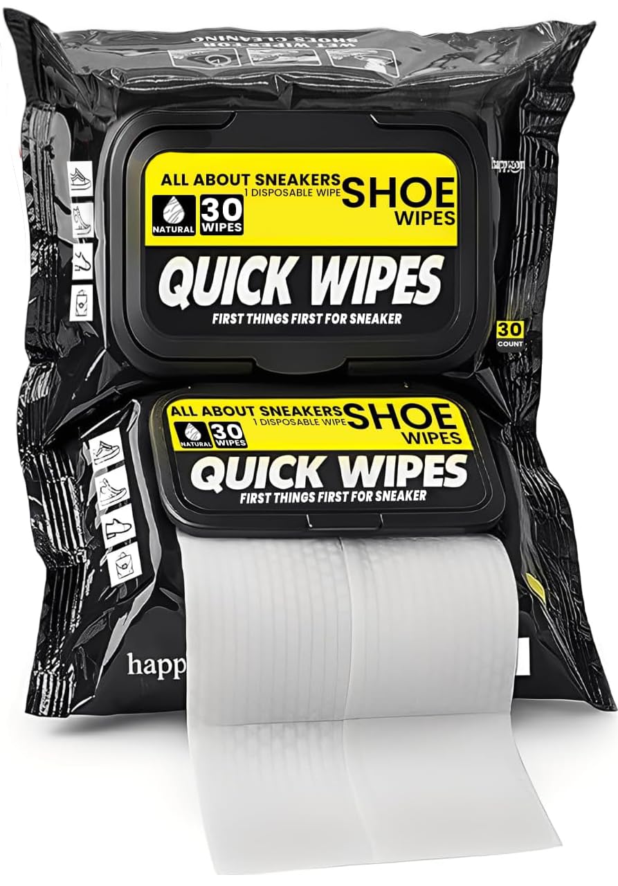Shoe wipes Pack of 2 Total 60 Pcs Sneakers Cleaning Quick Wipes Removing Dirt and Stains with Disposable