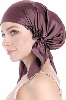 SissiLita 100% Silk Bonnet for Sleeping, Hair Bonnet with Tie Band, Large Silk Sleep Cap for Curly Hair, Silk Hair Wrap for Hair Care, Mauve 19 Momme