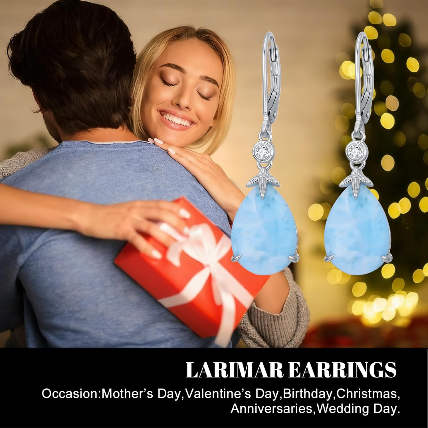 Larimar Earrings 925 Sterling Silver Dainty Teardrop Blue Larimar Genuine Diamond Leverback Dangle Earrings Valentine's Day Birthday Christmas Jewelry Gifts for Women Mom Her - Image 7