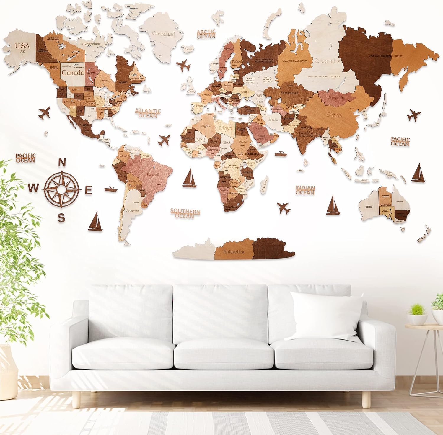 WOW WOOD Drewniana Mapa Świata - Italia (Kolor drewna, 62.00 x 120.00 cms)