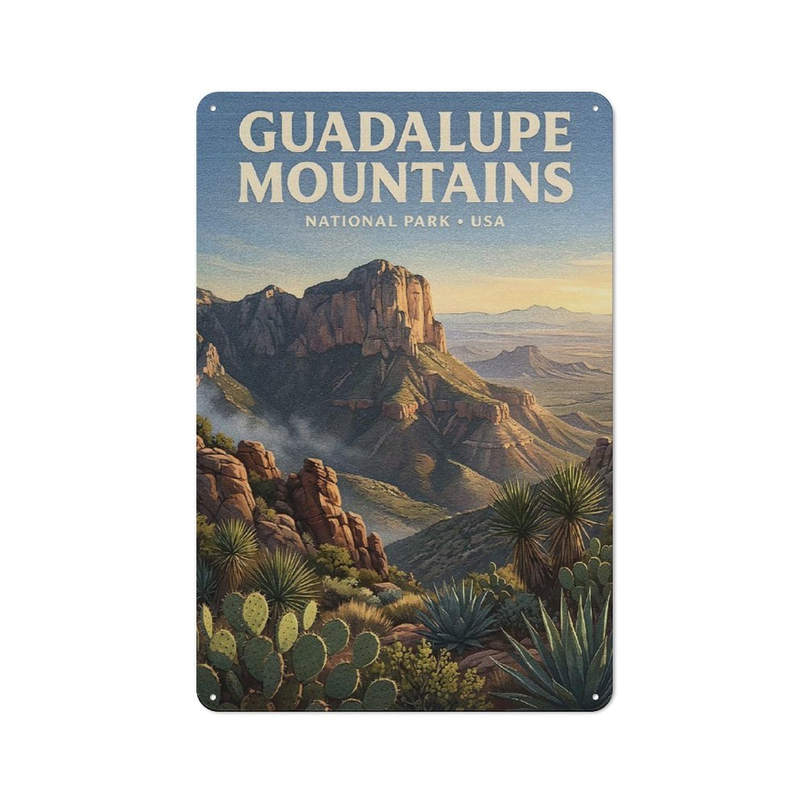 Junmoney Style-19 Tin Wall Sign With Guadalupe Mountains National Park Design 30X20cm, Cosy Cafe Wall Decor For Kitchen, Cafe, Pantry Or Dining Room