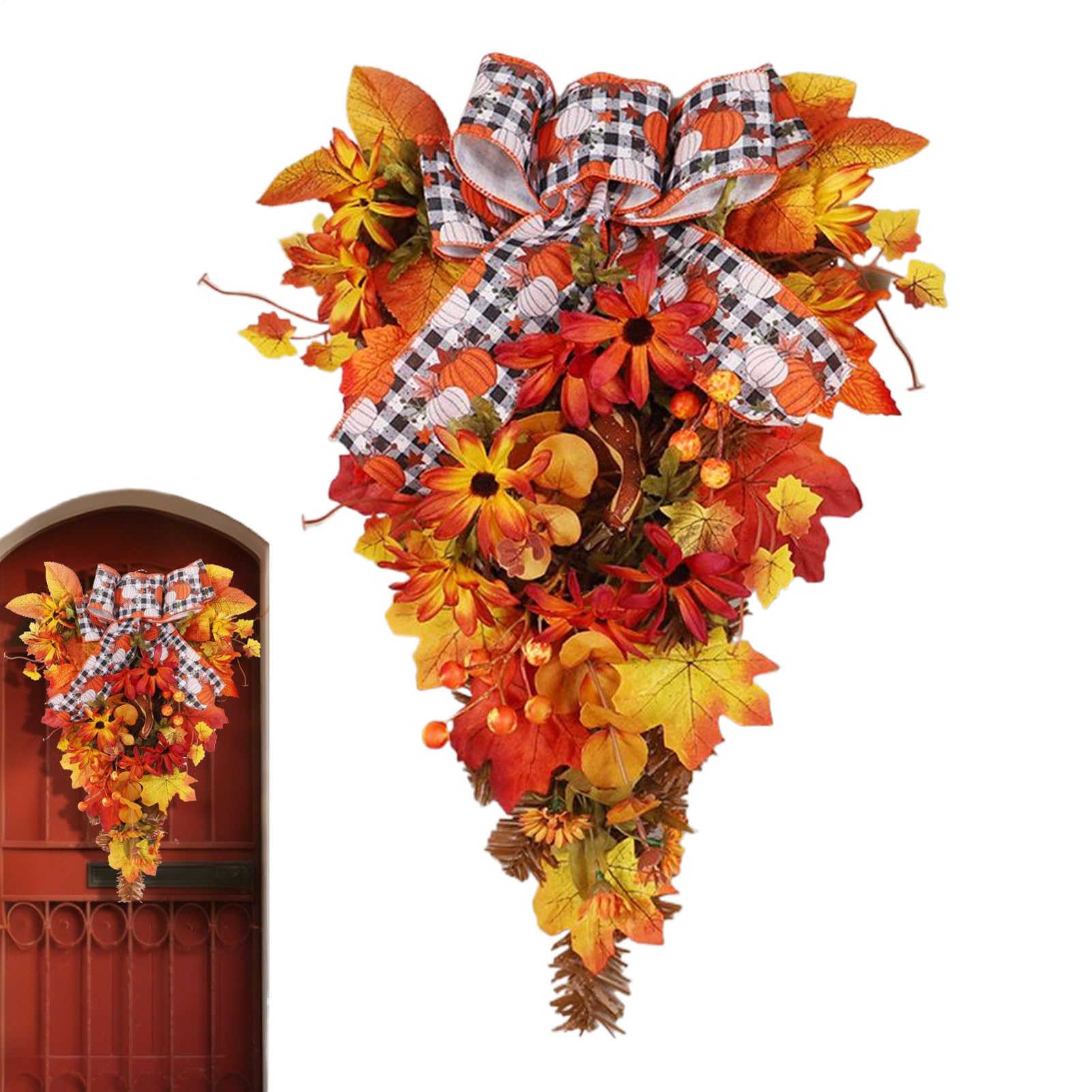 Couronne de cheminée et table d'automne aux nœuds de feuilles d'érable colorées