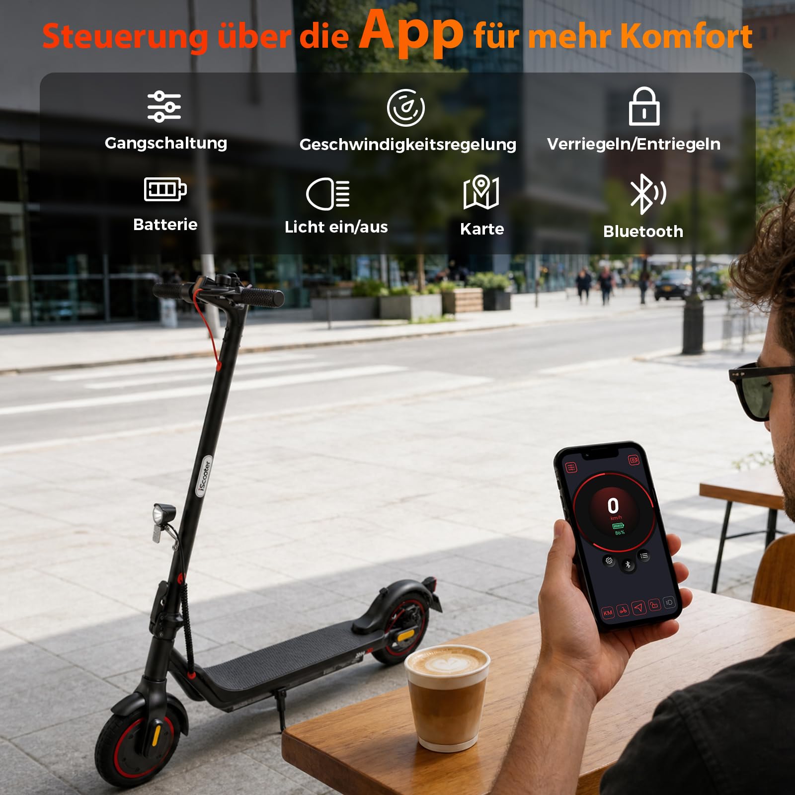 E Scooter mit Straßenzulassung für Erwachsene Teenager 14+ mit App, Max 30/20km Reichweite 20km/h, ABE Faltbarer E Roller mit 10/8.5 Zoll Luftreifen, Leicht Tragbar Elektroroller für Stadtpendler