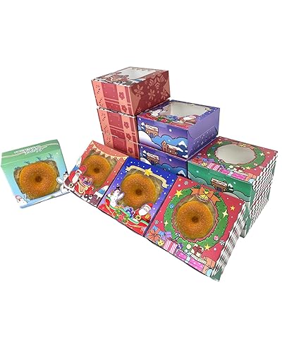 Miniatura 3 de Bakepacker Cajas de panadería de Navidad con ventana de 4 x 4 x 2.5 pulgadas, cajas de repostería de tamaño pequeño, mini cajas de galletas para