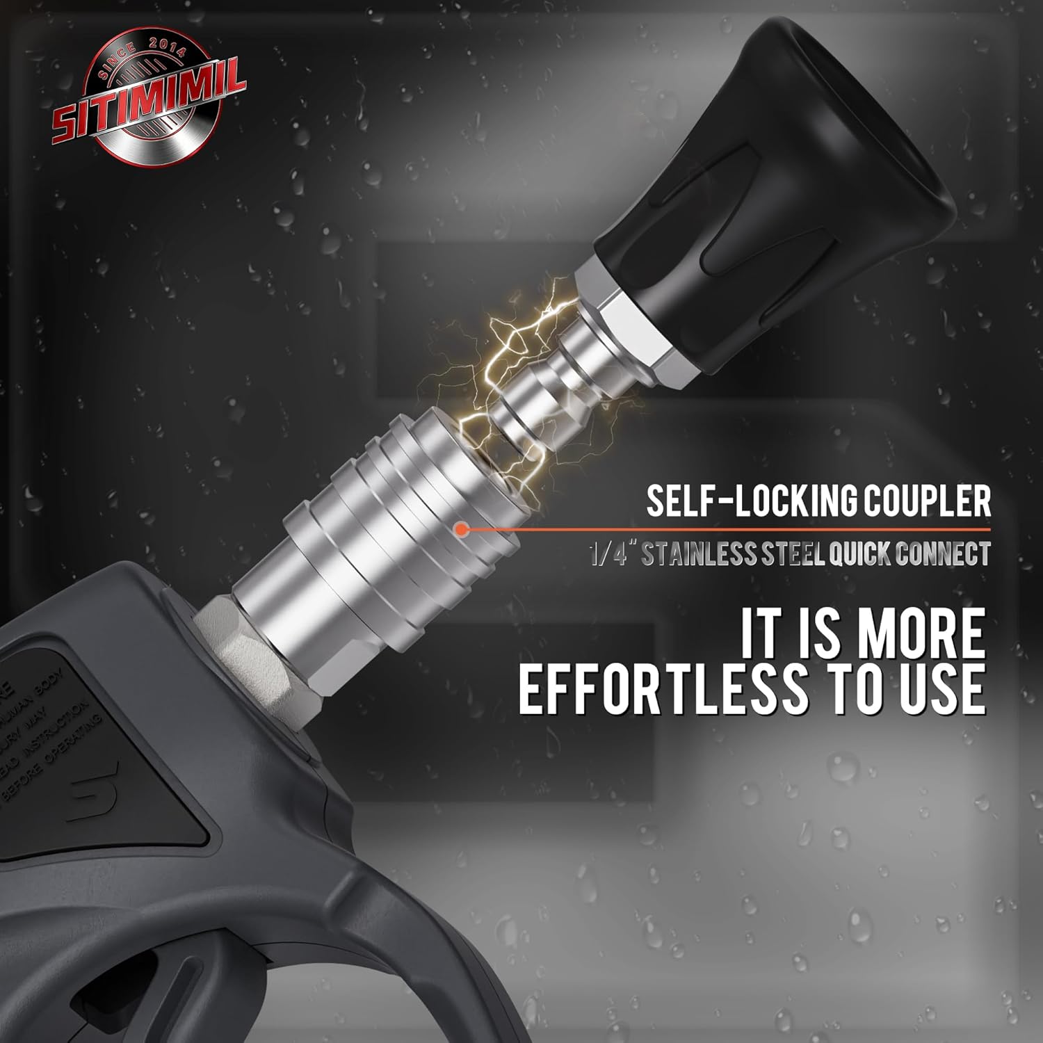 SITIMIMIL® Short Pressure Washer Gun Swivel Pro, Tangle-Free, Power Washer Gun with Self-Locking Spout Design, 3/8" QC Plug to M22-14/15mm (Brass, Stainless Steel, Grey Black)
