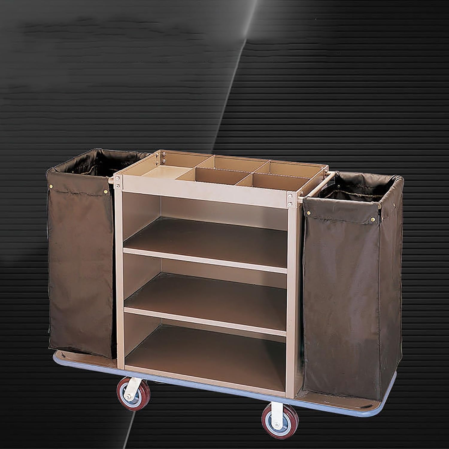 Generic Commercial Janitorial Cart 3 Shelf, Housekeeping Janitor Cleaning Cart, Large Capacity Janitorial Cart, Wheels with Bag,Brown