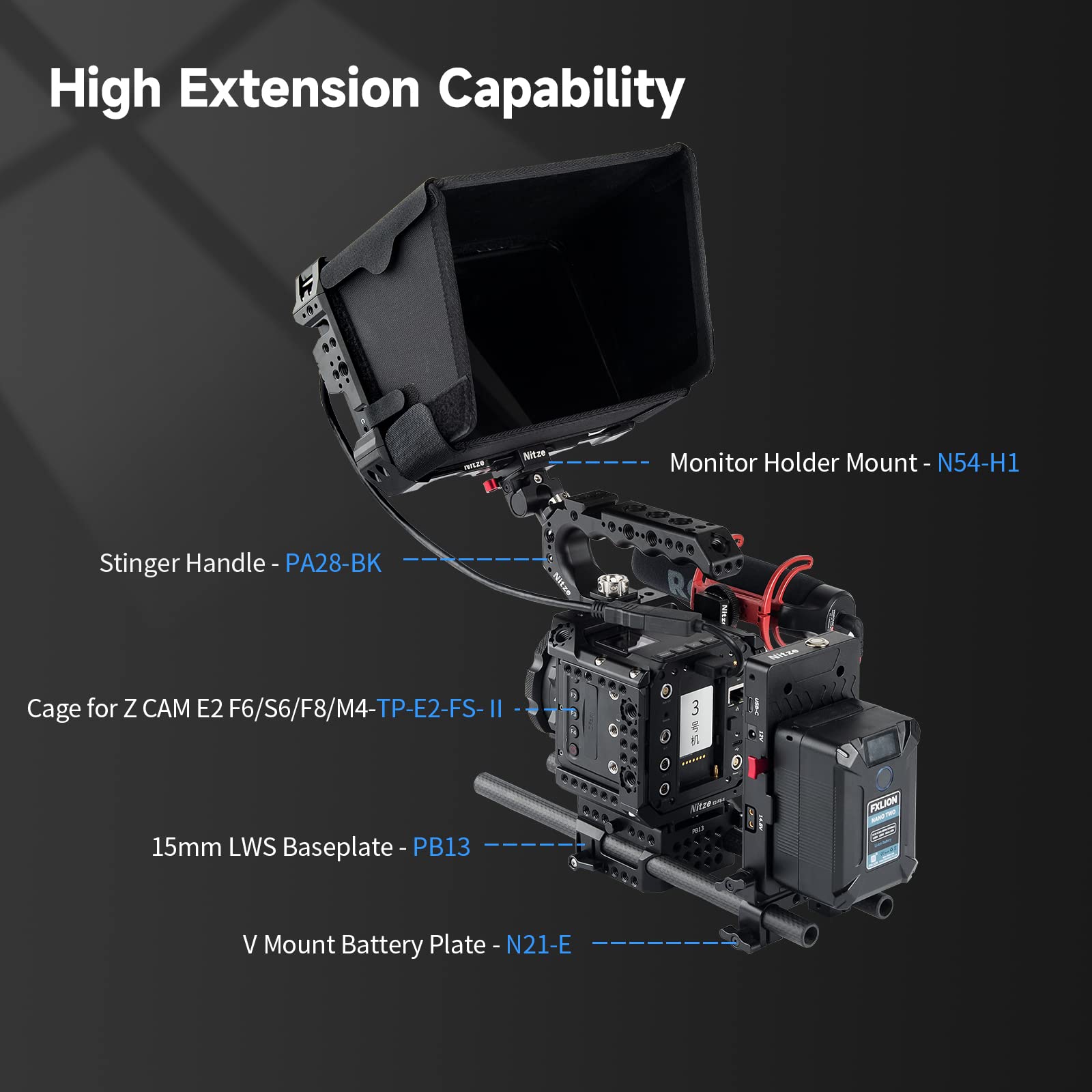 Nitze Alliage Magnésium-Aluminium Monitor Cage pour Atomos Shinobi 7" avec NATO Rail et Pare-Soleil - JT-A01B