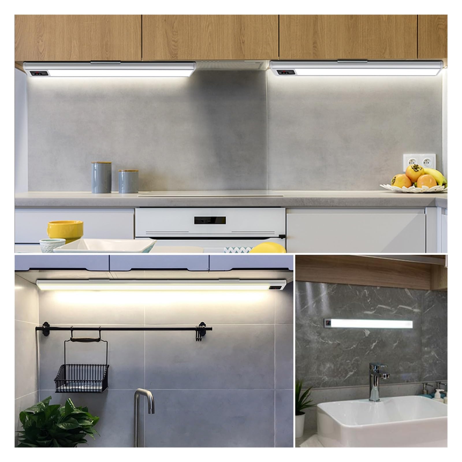 Luce Notturna A LED Sensore Di Spazzata Manuale Luci A USB Ricaricabile Cucina In Alluminio Nero Sotto Gli Armadi Illuminazione Rilevatore Di Movimento(Cold White Light,20CM_SILVER)