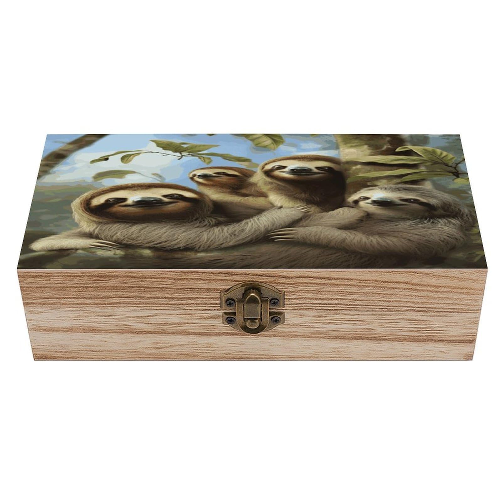Adfgyerh Style Sloth Family Bins Solid Wood，Jewelry Box Retro And Exquisite，Storage Box Used For Storing Photos, Souvenirs, Letters, Gifts, And Jewelry.