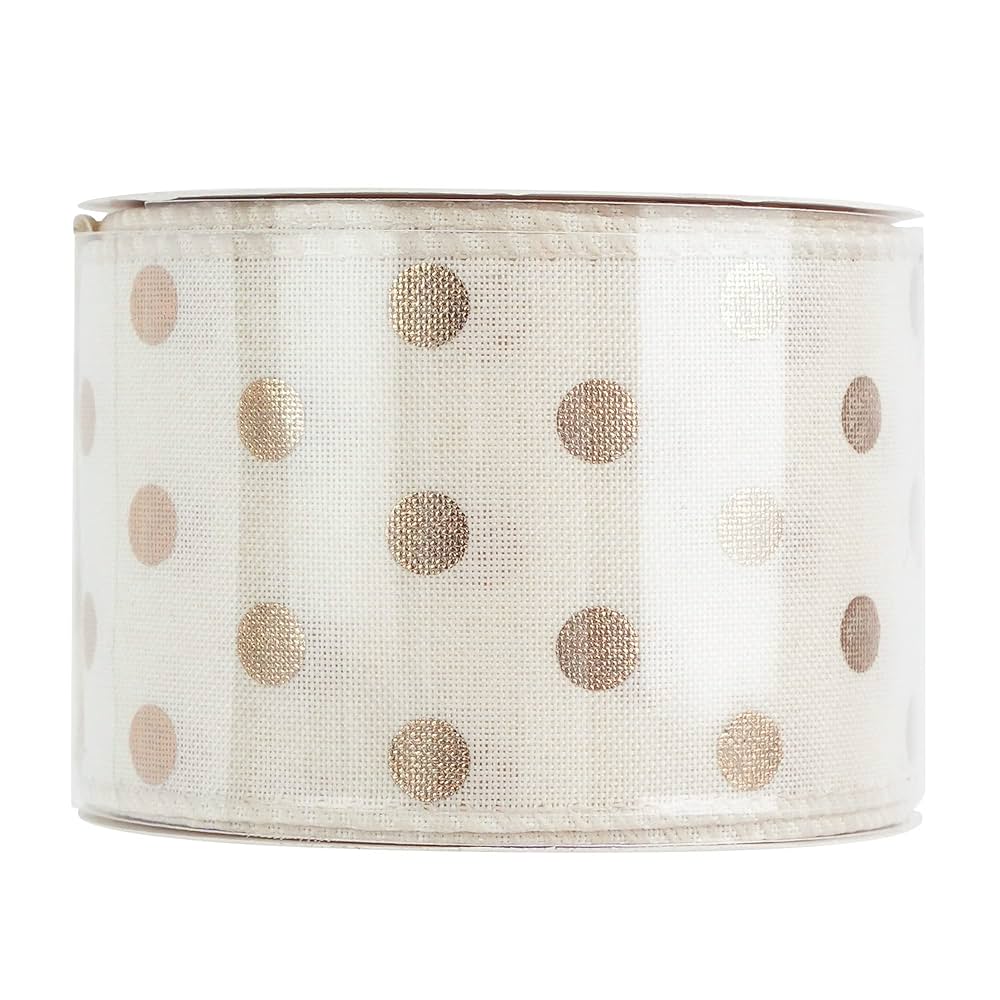 Amazon.com: HUIHUANG Gold Polka Dot Wired Ribbon, White and